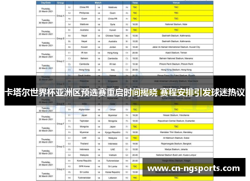 卡塔尔世界杯亚洲区预选赛重启时间揭晓 赛程安排引发球迷热议
